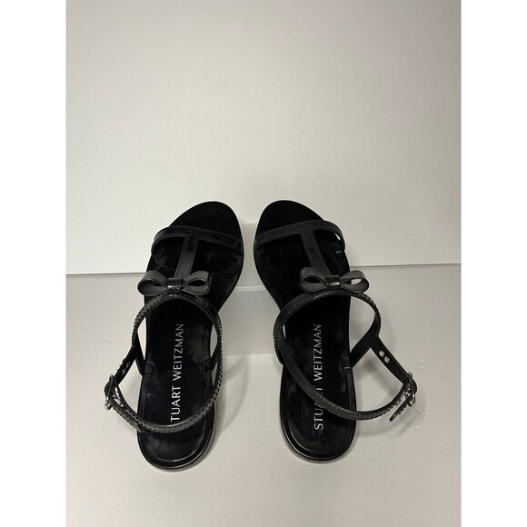 Stuart Weitman sandals black patent strap with bow size 8 - Picture 1 of 3